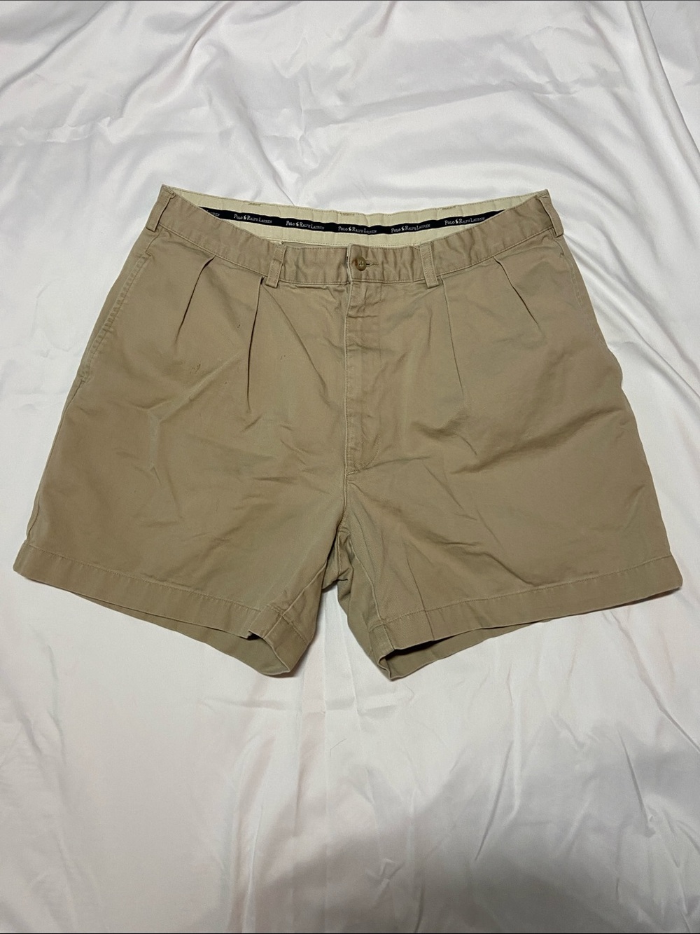 Men's Polo Flat Front Cotton Shorts in Khaki
